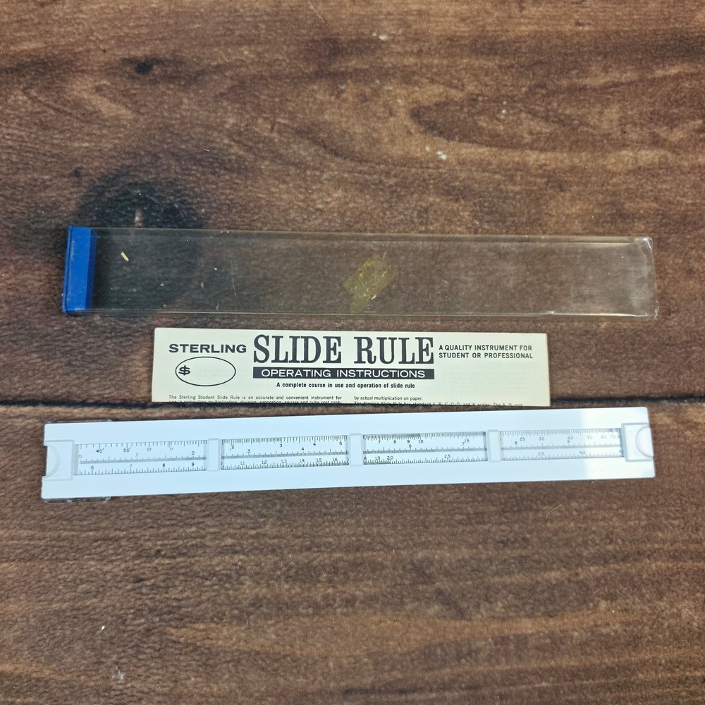 Sterling Slide Rule Student White Excellent Case Instructions Made in USA
